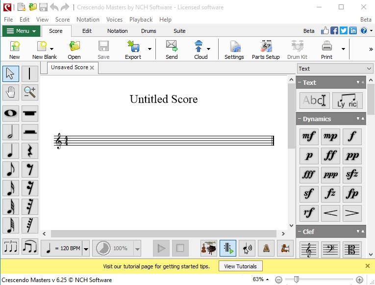 crescendo free music notation editor