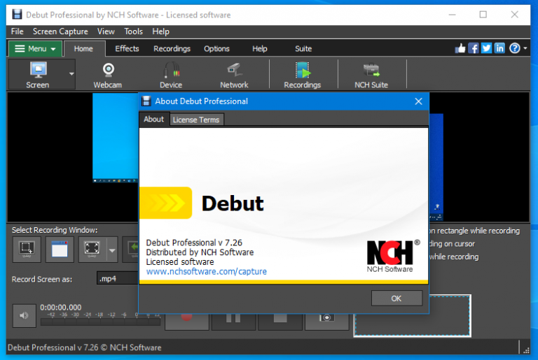 debut video capture software full screen